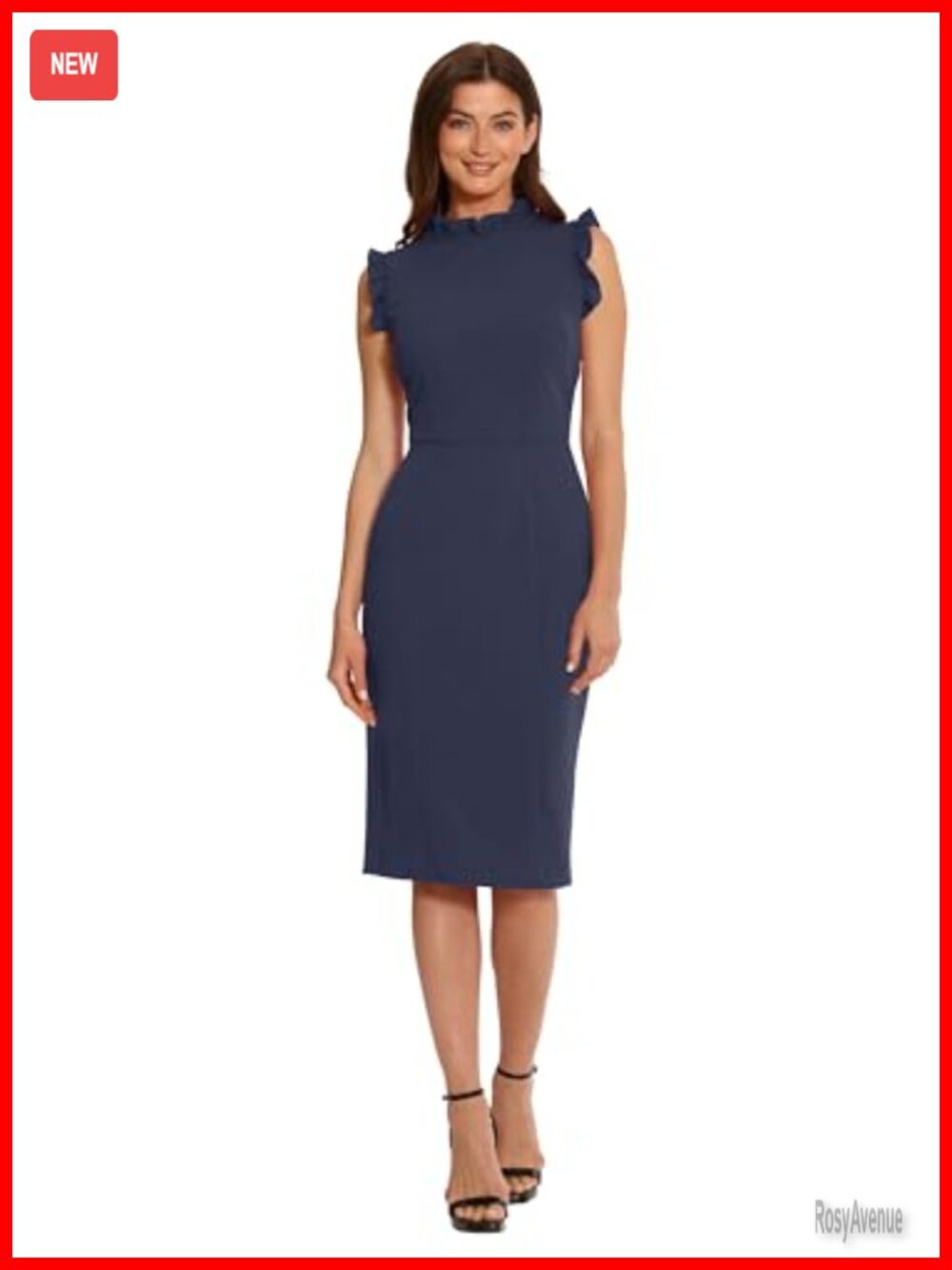 Ruffle Mock Neck Sleeveless Sheath Dress Knee Length